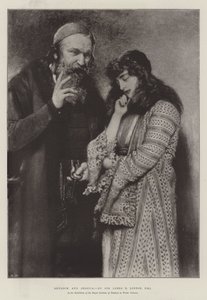 Shylock e Jessica, na Exposição do Instituto Real de Pintores em Aquarelas de James Dromgole Linton